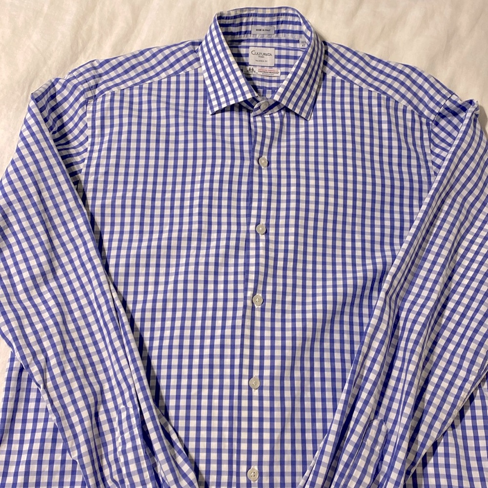 Culturata Roma Gingham Tailored Fit Superfine Shirting by Thomas Mason
